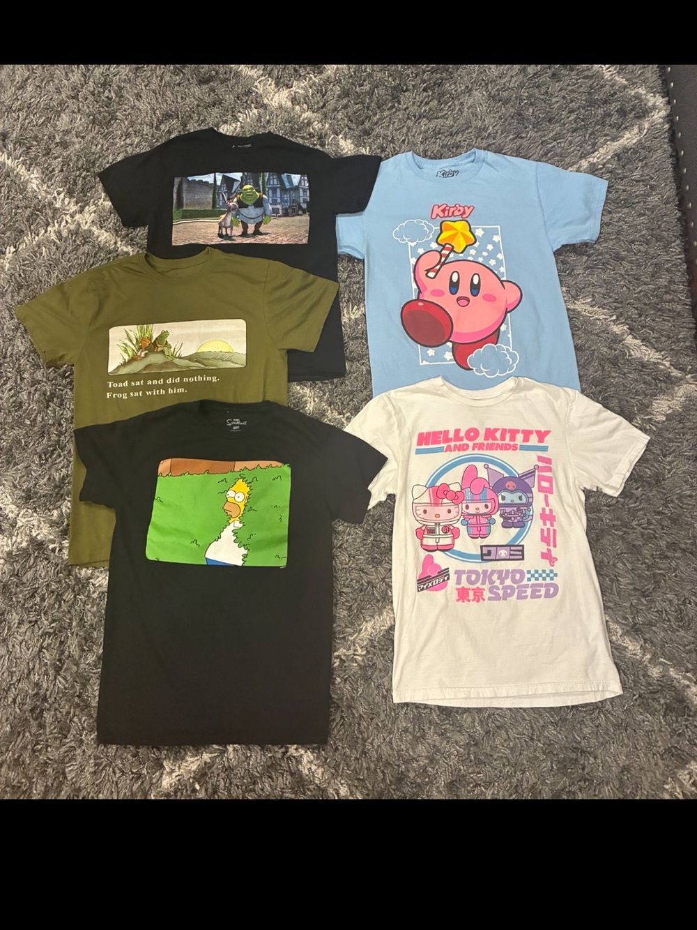 Iconic Graphic Tshirts Hello Kitty, The Simpsons, Kirby, Frog and Toad, Shrek
